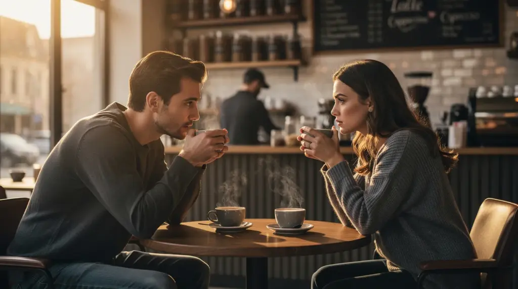 Romantic moment in a Coffee shop